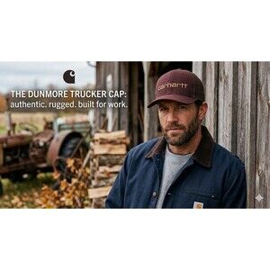 Carhartt Dunmore Trucker Hat Maroon Burgundy Canvas Mesh Snapback Cap Workwear